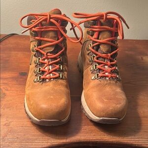 Brown Leather Hiking Boots with Orange Laces